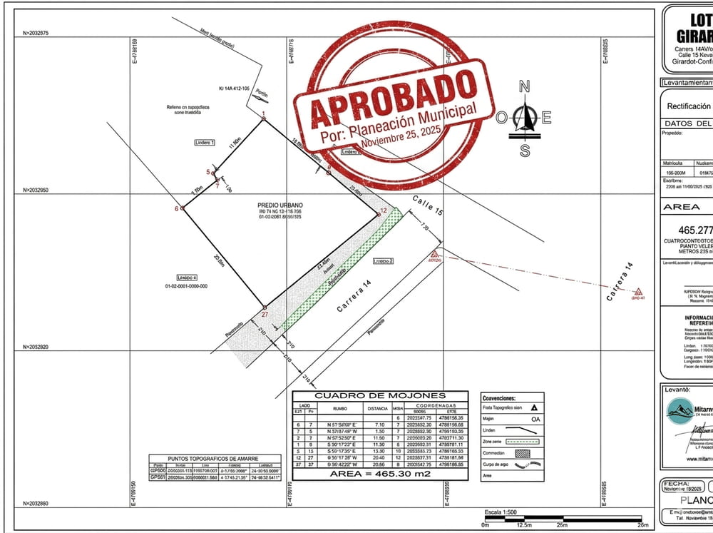 Plano topográfico aprobado por Planeación Municipal
